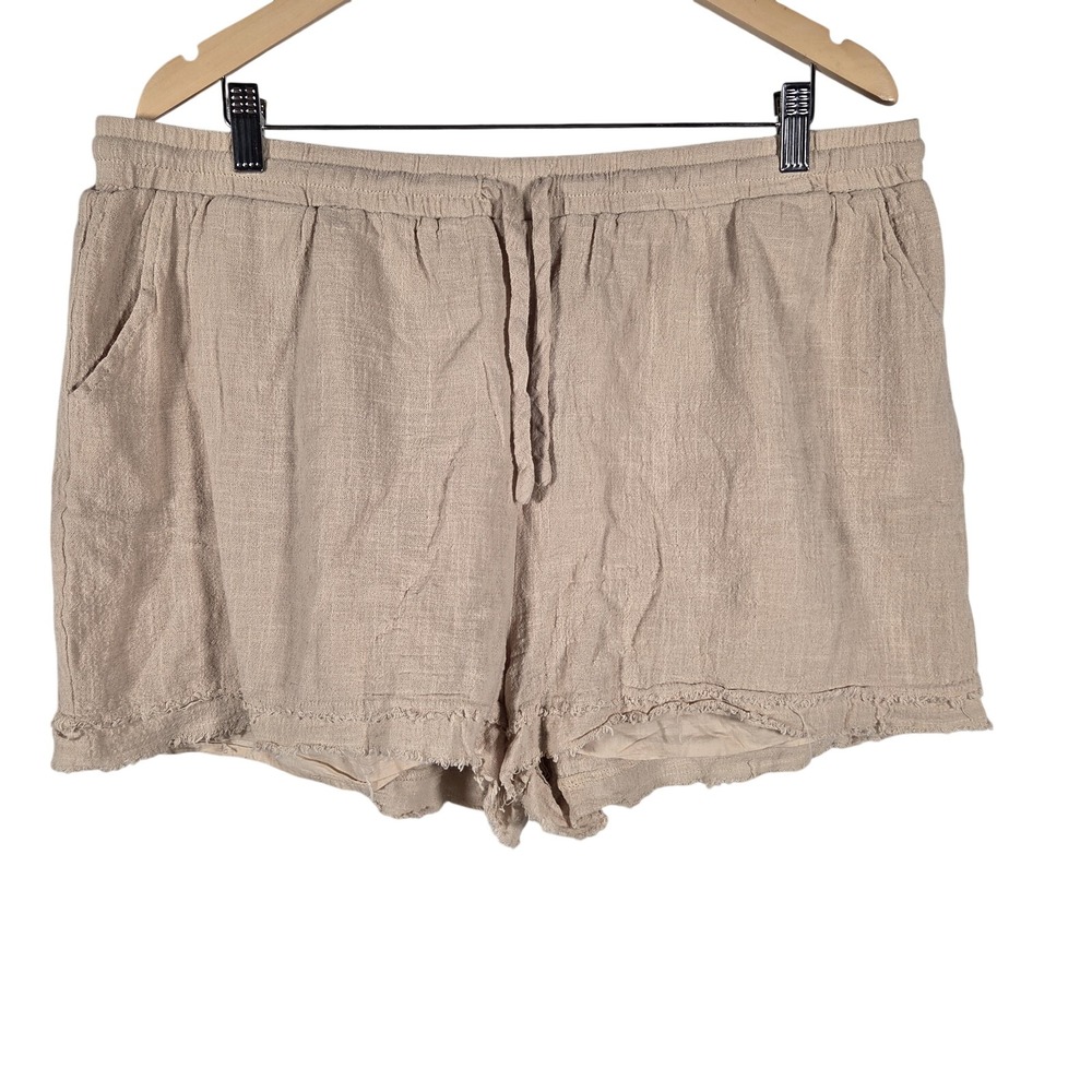 Women's 2X Beige Cotton Gauze Shorts Drawstring Elastic Waist Casual Boho Lounge